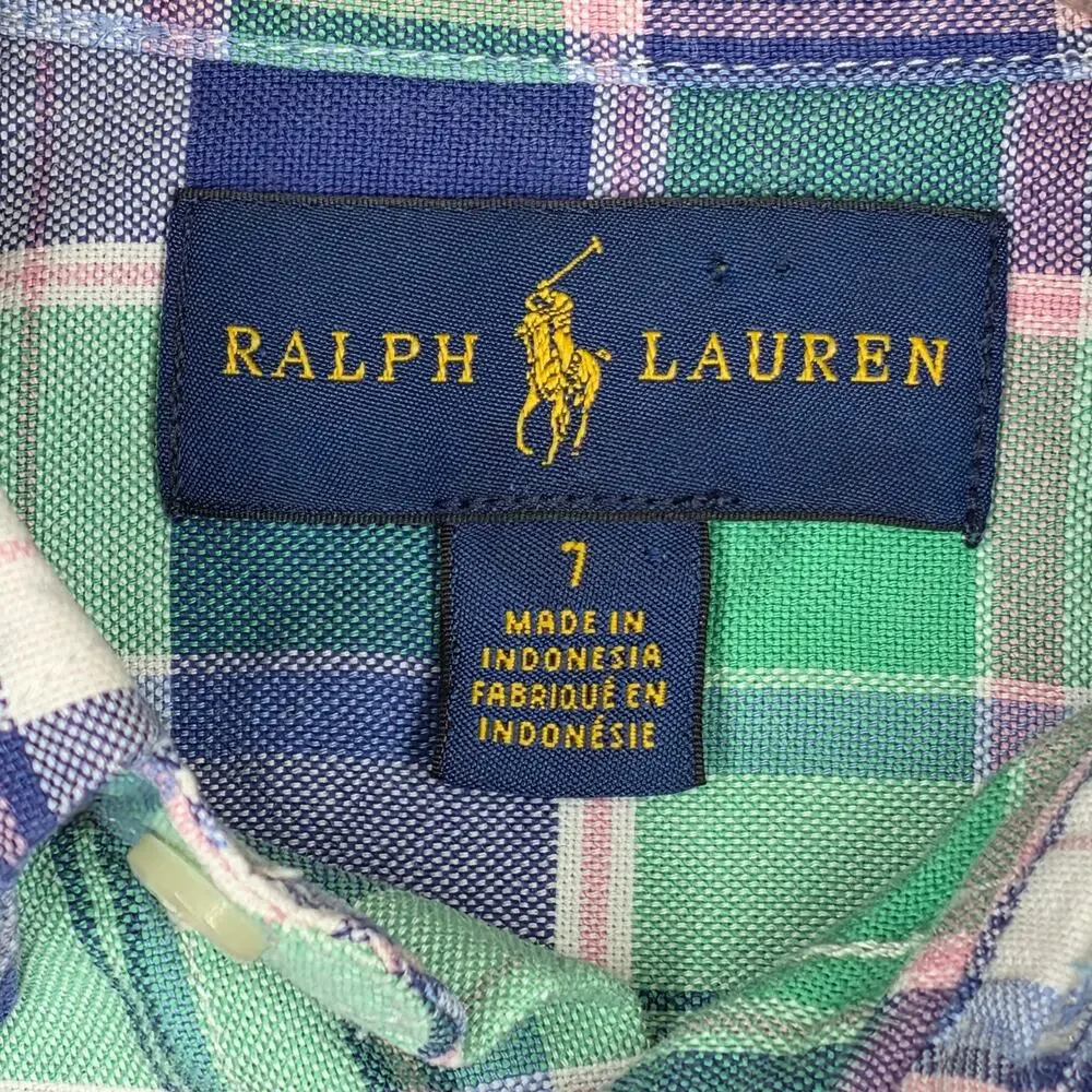RALPH LAUREN BOY'S PLAID SHORT‑SLEEVE BUTTON‑DOWN – MULTICOLOR – KIDS SIZE 7